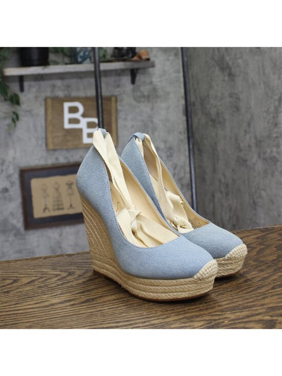 Jessica Simpson Shoes - Jessica Simpson Zexie Espadrille Wedge Ankle Wrap Sandals Medium Blue Denim 7M